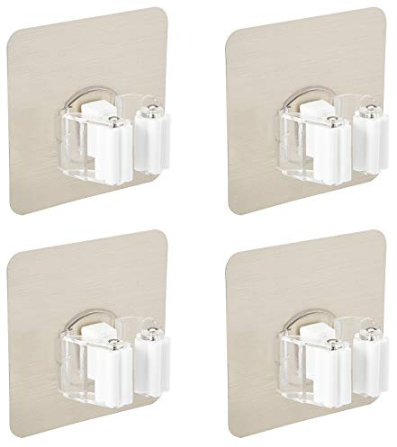 Irich 4 Pack Besenhalterung Wand Selbstklebend, Ohne Bohren Mop Besen Halter Organizer, Robuste Gerätehalter Besenhalter für Haushalt Besen Bad Badezimmer Küche Garten