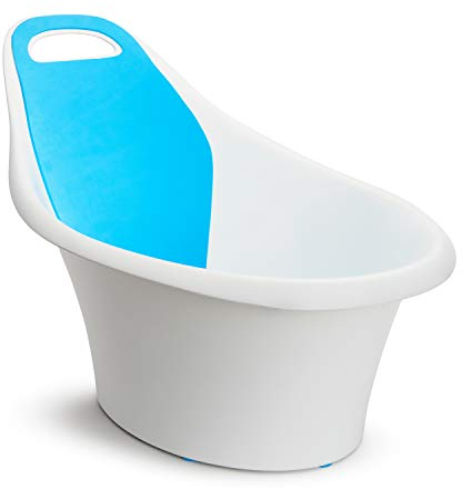 Munchkin Sit and Soak Baby Bath Tub with Built-In Support Bump and Padded Foam Back Rest, Bonus Pull-Tab Drain and Storage Hook, 0-12 Months, White
