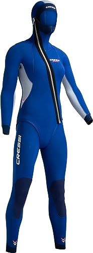 Cressi Medas Lady Complete Wetsuit 5 mm, Wetsuit Composed of Pants/Bodice Jacket Zip Diagonal Hooded Woman, Blue (Silver), S