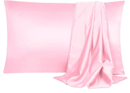 sourcing map Pillowcase Set Silk Satin Pillow Cases for Hair and Skin, Pillow Cases 2 pack with Envelope Closure Lilac 50 x 65cm