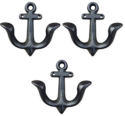 Facaler Nautical Anchor Design Wall Hooks Vintage Rustic Cast Iron Coat Hooks Rack Decorative Wall Mounted Antique Hanger (3 Pack)