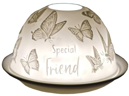 Cello Porcelain Tealight Holder Dome - Special Friend Butterfly Design with 3D Projection Image Loving Message Scented Unscented LED Lights Candle Wax Warmer Ornament Mom Daughter Gifts Women Present