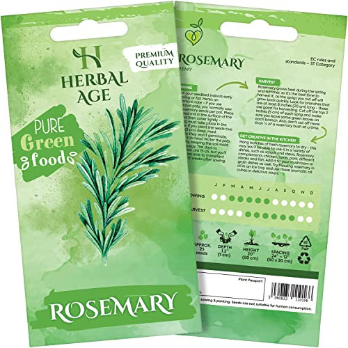 HERBAL AGE Rosemary Seeds Plants, Grow Your Own Herb Garden Kit, ~25 Seed Box, Salad Herbs Seeds for Planting UK, Veg Plant Gardening Gift for Men & Women, Seeds to Plant Outdoor & Indoor