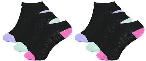 Strumpor 6 par sneakerstrumpor för barn | unisex | svart, vit häl- och tåområde | inomhus/utomhus, löpning, promenader, atletik | hemma, i skolan, under sport, i vardagen | Bekväm, Flicka 6 par svarta