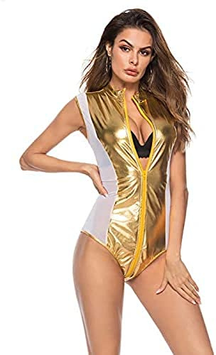 Body De Piel Sintética Para Mujer, Lencería De Látex, Mono De Charol, Mono Sexy De Fiesta Con Efecto Mojado,Gelb,Medio
