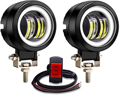 YnGia 2pcs Moto Led Faro Rotondo Moto Faretti Fendinebbia con Bianco Angelo Occhio DRL Luce Bianca Impermeabile Guida Luce di Corsa 12v 24v per Off-road Camion Marino