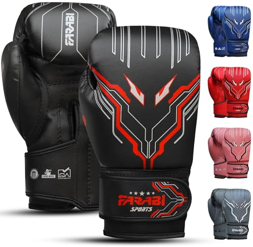 Farabi Sports boxhandschuhe kinder Jungen und Mädchen box handschuhen kinder 6-oz Youth, Junior boxhandschuhe für MMA, Muay Thai, Boxsack und Training im Alter von 5–10 Jahren (Black, 6-oz)