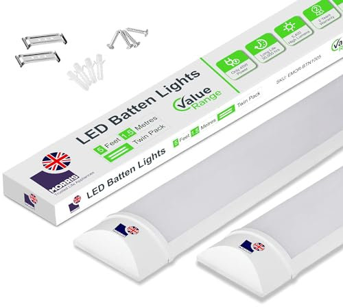 Morris Eco LED 5ft Office Ceiling Strip Light - Batten Light Twin Pack - Ideal for Offices, Garage & Workshop,150cm, 6500K, IP20 5400 Lumens