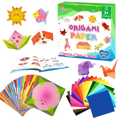 Origami Set für Kinder, 208 Blätter Origami Papier mit 54 Mustern, 15x15cm Origami Kit mit Anleitung Buch, für DIY Kunst und Bastelprojekte, Geschenk für 3-12 Jahre Anfänger Kinder Jungen Mädchen