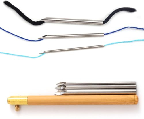 LEEQ Ago del Punzone con Manico in Legno - Penne da Ricamo con Manico in Legno, Ago da Ricamo per Cucire Strumenti per Tessitura per Filo e Filato, con Ago del Punzone 2.5mm, 3 mm, 5 mm
