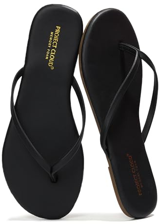Project Cloud Flip Flops for Women Footwear- Lightweight and Memory Foam Insole Sandals for Women 2026 - Durable Non-Slip Beach Essentials Flats for Women Sandals (Foundations, Black, 6.5)
