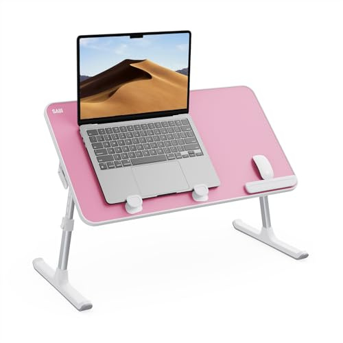 SAIJI Height & Angle Adjustable Laptop Stand for Bed, Lap Desk Bed Tray Table, Light Weight Foldable Portable Laptop Table for Couch Sofa Chair Floor Desk for Adults, Kids (52 * 30cm Pink)