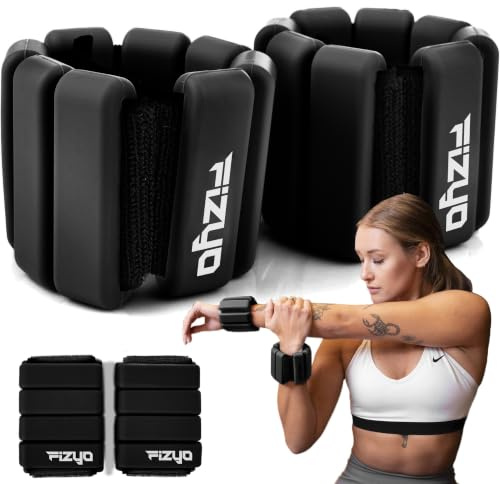 Fizyo Juego Ajustable de Pesas de Silicona para Tobillos y Muñecas, 2 Piezas (0.45kg) - Ideal para Fitness, Running, Yoga, Pilates, Piscina y Rehabilitación para Mujeres, Hombres y Niños, Negro