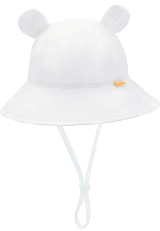 SEYUFN Baby Sonnenhut Mädchen UV Schutz 50 Mütze Kinder Jungen Sommer Bärenohr Hut Kleinkind Unisex Verstellbarem Bindebändern Fischerhut (DE/NL/SE/PL, Alter, 6 Monate, 12 Monate, Weiß)