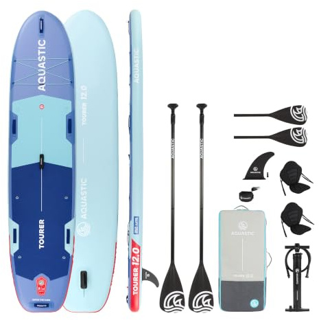 AQUASTIC Tourer 12 tum uppblåsbar SUP-bräda | Allround Touring | 365 × 86 × 15 cm | 410 l lyftvolym | 2 kajakplatser | Drop Stitch Lite Technology | Max. belastning 200 kg.