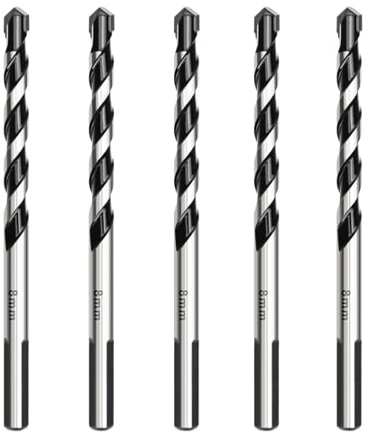 HSAWBIT 5 PACK OF - 8mm Masonry Drill Bits Set Concrete Drill Bit/Tungsten Carbide Drill Bits for Brick Walls/Glass/Plastic/Cement/Soft Tile