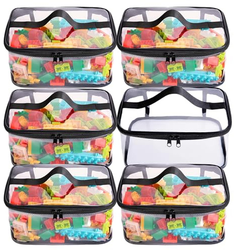 Nuoyiman 6PCS Clear Toy Storage Bags, PVC Organizing Bags with Zipper, Reusable Toy Bags Storage for Kids, Plastic Toy Storage Bag with Handle for Building Blocks, Car Toy, Puzzles, Board Games