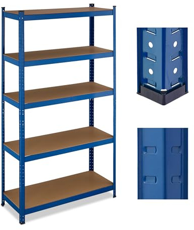 Relaxdays 2 x scaffali per carichi pesanti, 5 ripiani, A x L x P: 180 x 100 x 40 cm, fino a 500 kg, acciaio, blu