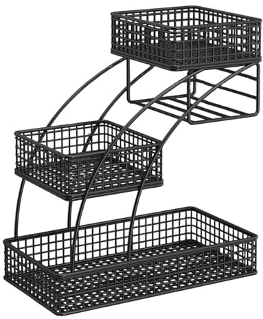 Folpus Organizador de Cocina Tipo frutero, 3 Niveles, Elegante y de Gran Capacidad. Ideal para almacenar Frutas, Verduras, Pan y Aperitivos, Negro