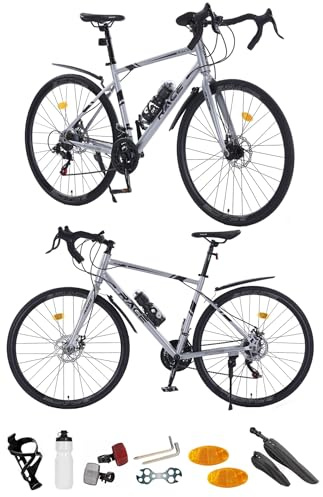 26” Road Bike, 700C Adult Bicycle, 21 Speed Race Bike, Teenager Cycle, Unisex Men & Women’s Bike, Sport’s Cycle, 15.5 KG Lightweight, Dual Disc Brakes, Silver, New