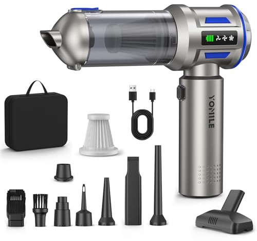 Yomile Aspirabriciole Senza Fili, 27000PA 4 in 1 Aspirapolvere per Auto Portatile,Aspiratore e Soffiatore con Motore Brushless Mini Aspirabriciole Senza Fili Potente per Auto Casa (AD10, 27000)