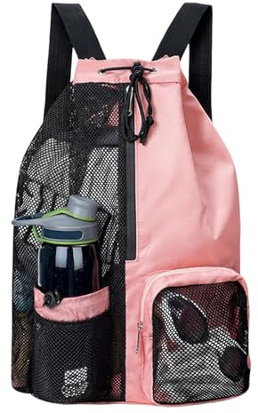 GYTFOG Mesh Swim Bag, Waterproof Swim Bag, Swimming Bag with Wet & Dry Multiple Pockets, Mesh Drawstring Backpack, Adjustable Strap, Hands-Free Sports Bag for Pool, Beach, Gym & Travel