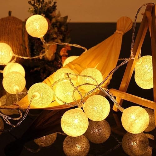 Ciskotu Baumwollkugeln Lichterkette Innen, Cotton Ball Lichterkette Batteriebetrieben 20 LED Kugeln Lichterkette für Kinderzimmer Weihnachten Party Garten Terrasse
