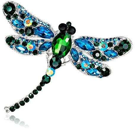 Oenothera Vintage Damen Strass Brosche, Kristall Pin Brosche, Tier Libelle Brosche Pin, Eleganten Stil Als Geschenk für Frauen/Für Kleidung Dekoration Oberbekleidung (Grün)