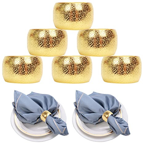 HuaLiSiJi Servilleteros Individuales Dorado Anillos de Servilletas Metal 6 Piezas, para Navidad Acción de Gracias Boda Fiesta Cena Familiar (Dorados 6 Piezas)