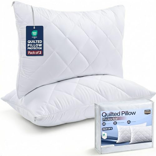 Utopia Bedding Protectores de Almohada 50x75 cm, Paquete de 2 Fundas de Almohada Acolchadas con Cremallera, Funda de Almohada de Microfibra Suave y Transpirable (Blanco)