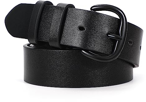 WHIPPY Gürtel Damen Leder Schwarz Schnalle Ledergürtel Gold Schnalle für Jeans Hosen Kleid,schwarz,150cm