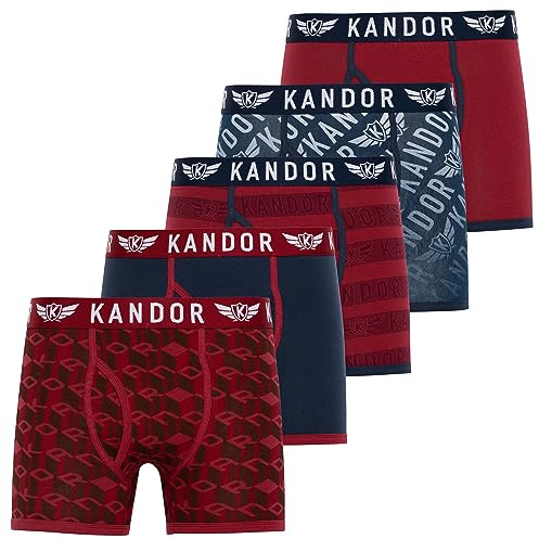 Kandor mens boxers – boxer shorts for men multipack of 5 comfortable stretch cotton men’s underwear trunks, underpants, multi pack man briefs LINGO (L, LINGO Pack C), Biking Red - Navy Pack