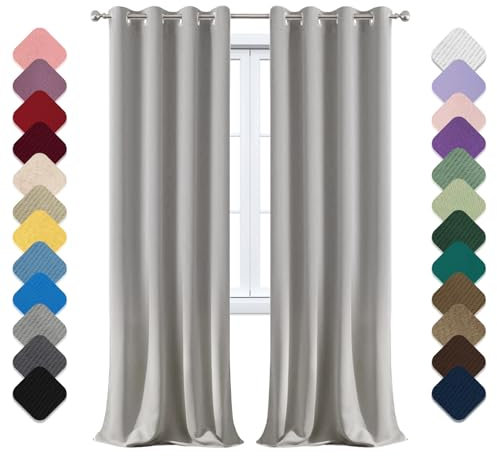 Cortinas Dormitorio, Cortina Termica Aislante Frio y Calor 1 Pieza, 200 x 140cm (AlxAn) Cortina Anti Luz con Ojales, Visillos De Cocina, Cortina Acustica Gris