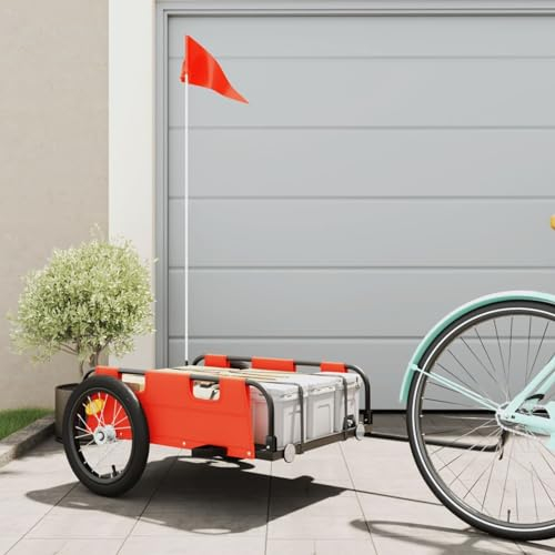 ZEYUAN Fahrradanhänger Orange Oxford-Gewebe und Eisen, Fahrrad Anhänger, Lastenanhänger, Handwagen, Fahrrad-lastenanhänger, Lastenfahrrad 94166