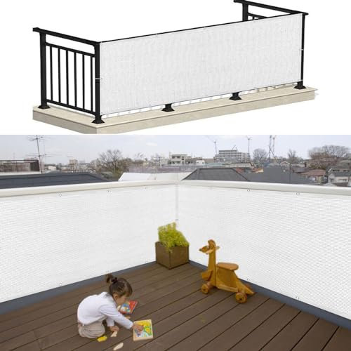 Pantalla para Balcón 60 x 225 cm Resistente Al Viento Pantalla para Balcón Jardín con Ojales Cuerda para Barandillas de Balcón, Terraza y Jardín, Blanco