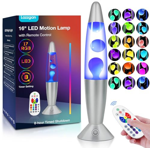 Lazzgan 17 Color Changing LED Liquid Motion Lamp: 16 inches Night Lights with Remote Control, Home Decoration Mood Lighting, Christmas Gifts Table Lamp for Adults and Kids Bedroom,White Wax