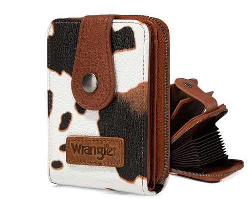 Montana West X Wrangler Credit Card Holder Small Wallets for Women Compact Credit Card Case With Smooth Zipper and ID Window WG178-W004COW-BR