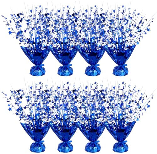 8Pack Blue Star Foil Spray Centerpiece Table Decoration Metallic Foil Spray Centerpiece Metallic Plastic Centerpiece Blue Star Table Decorations Spray Centerpieces for Party Anniversary Home