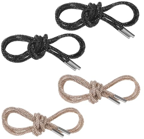 M METERXITY 2-Pair Rhinestone Shoelaces for Sneakers 63 Round Bling Crystal Drawstring Cords for Sneakers/Boots/Hoodie Rhinestone Hoodie String Rope Shoe Laces Replacement [Black, Champagne]