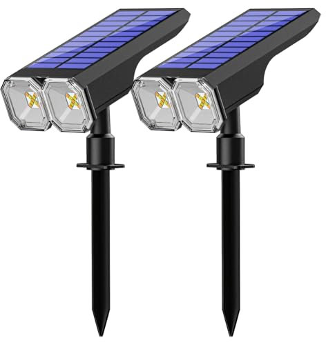 2-Pack Waterproof Solar Garden Spotlights, Abs Construction, Adjustable 90° Head, Usb & Solar Charging, 8 Rgb Color Settings
