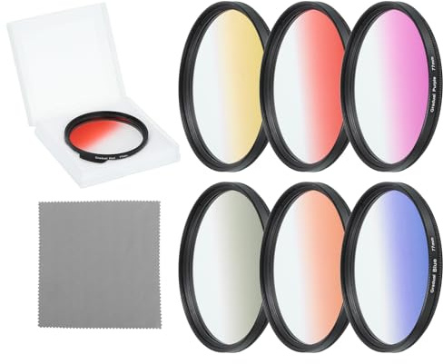 QUARKZMAN Kit De Filtros Degradados De 77mm, 6 Piezas De Filtros De Color para Accesorios De Lente De Cámara con Estuche Y Paño De Limpieza para Fotografía con Cámara SLR, Azul, Rojo, Gris