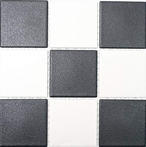 Mosaik Fliese Keramik chachbrett schwarz weiß für BODEN WAND BAD WC DUSCHE KÜCHE FLIESENSPIEGEL THEKENVERKLEIDUNG BADEWANNENVERKLEIDUNG Mosaikmatte Mosaikplatte