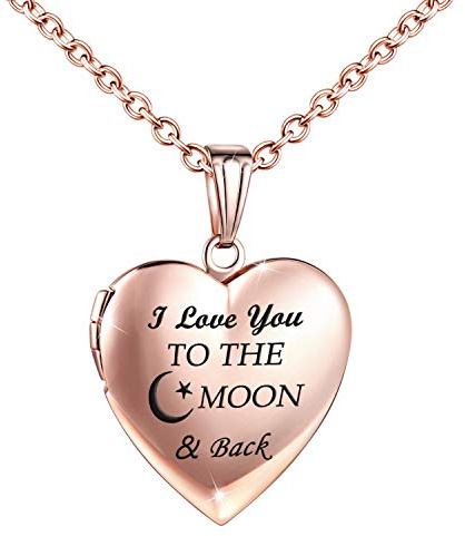 Collana con medaglione a forma di cuore con scritta I Love You to the Moon and Back incisa, gioiello da donna, Smalto, Smalto
