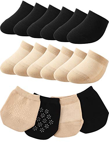 SATINIOR 12 Pairs Women Toe Socks for Mules Half Socks Non-slip Toe Topper Covers No Show Toes Cover for Clog Slip-ons(3.94 x 3.54 Inch,Black, Skin Color)