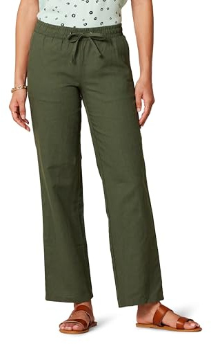 Amazon Essentials Pantaloni a Gamba Larga con Coulisse in Misto Lino dalla Vestibilità Comoda (Disponibili in Taglie Forti) Donna, Verde Oliva Scuro, XL