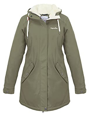 Regenliebe Damen Regenmantel Friesennerz mit Teddyfleece gefüttert, Größe:40, Farbe:oliv
