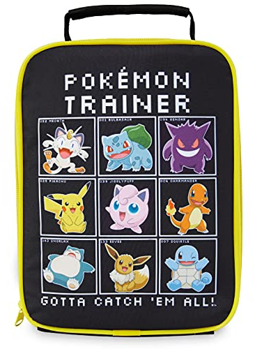 Pokemon Lunch Bag Boys Girls Anime Pikachu Insulated Lunch Box Kids Cooler Bag for Snacks Daycare Travel Picnic School Supplies Gifts for Kids(Black)