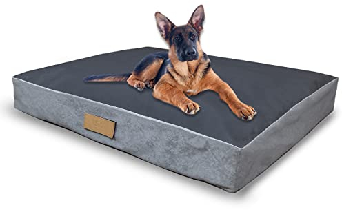 Petsen Personalisierte Hundebett XXL für Große Hunde | Hundematratze 110x90cm | Hundekissen resistent gegen Kratzer, Abrieb und Dehnung | Hundematte mit Gravieren Namen | Farbe: Grau