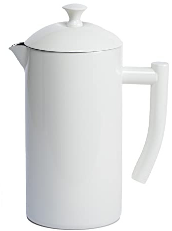 Frieling Cafetera de prensa francesa de doble pared, cafetera de acero inoxidable con filtro reutilizable (34 onzas líquidas, blanco)