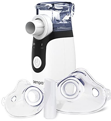 PEMPA Bärbar Inhalator Näsdusch med Munstycke och Masker för Vuxna och Barn | Nebulisator för Behandling av Luftvägssjukdomar Astma Förkylning och KOL